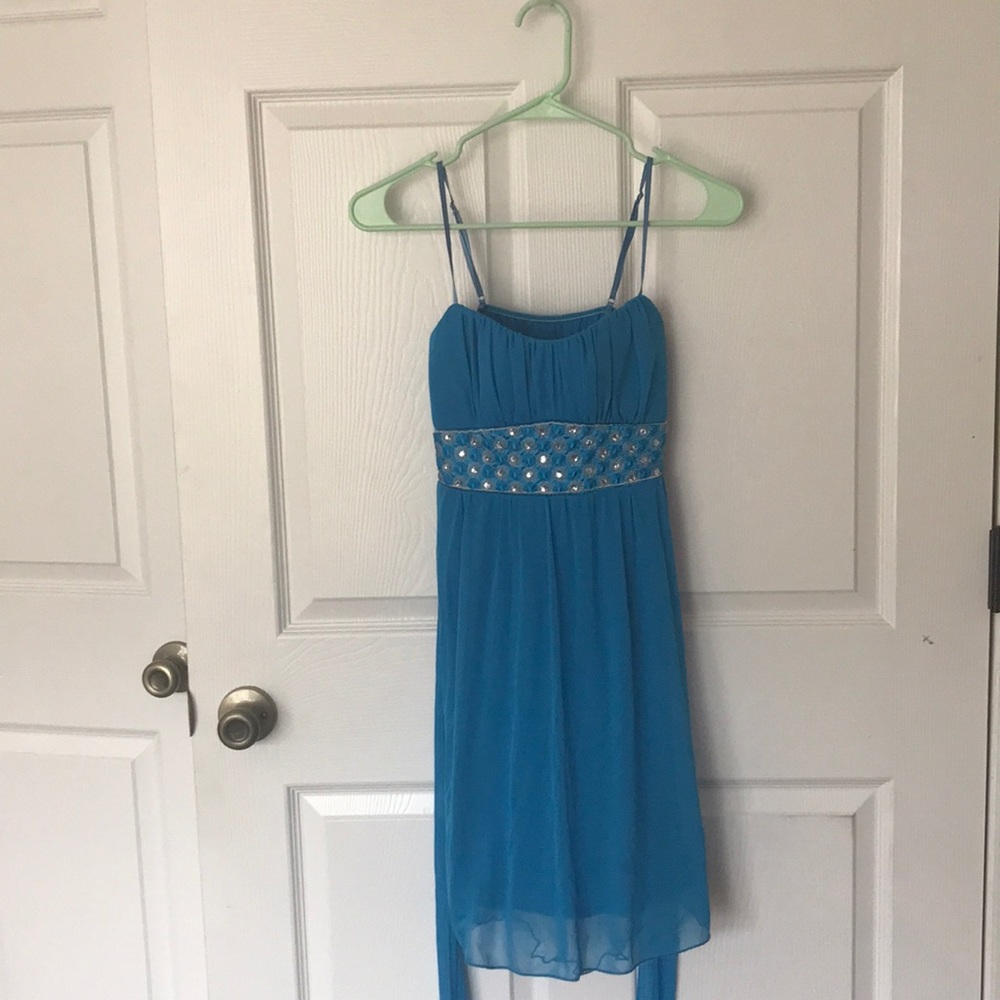 Blue empire waist dress with decorative band
